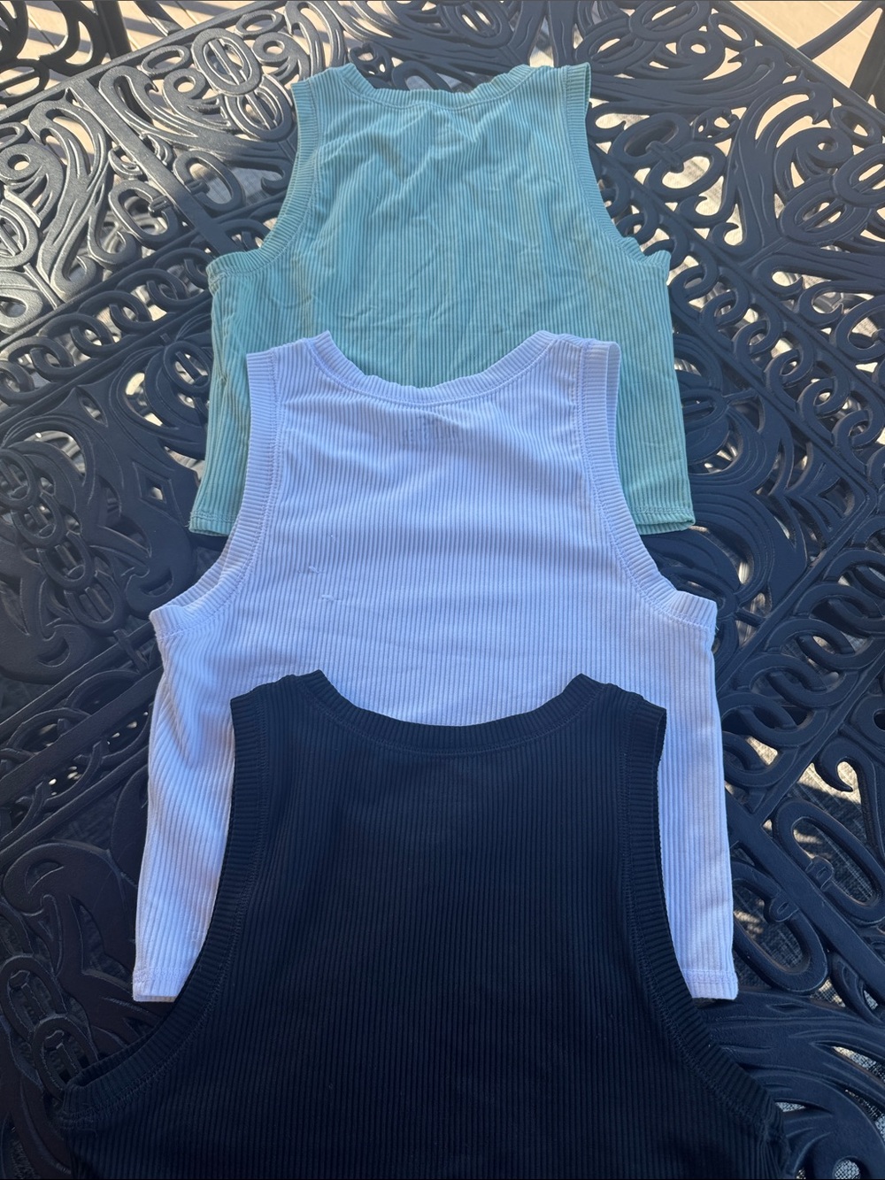 Hollister Ribbed Tank Top Trio — Black, White, Sage Green - Picture 8 of 9